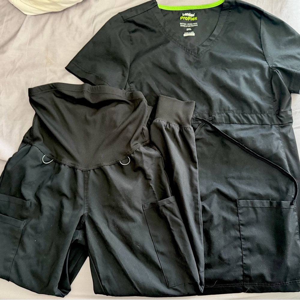 Black Landau ProFlex Maternity Scrub Set - Top & Pants